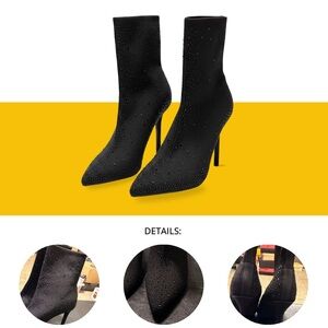 Steve Madden Viable Black Rhinestone Sock Boots • Sparkly Pointed Toe Booties